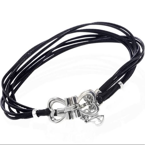 New Ferragamo double wrap leather corded double heart bracelet - Picture 1 of 6